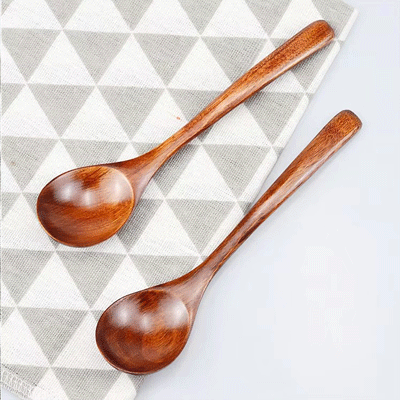 Japanese style round 7inch wood spoon stirring spoon wooden spoon for honey milk tea