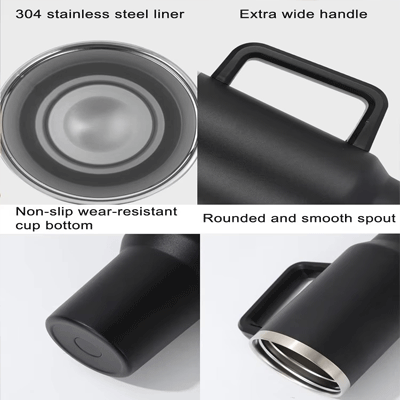 Custom logo leak proof flip straw stainless steel coffee mug reusable double wall 40oz tumbler with handle