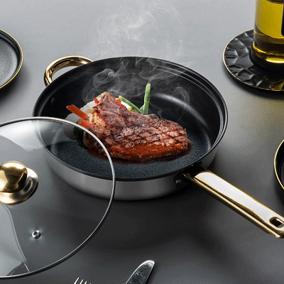 Customized Home Kitchen Gold Handle Cooking Pot Frying Pan 12-Piece Kitchen Cookware Set