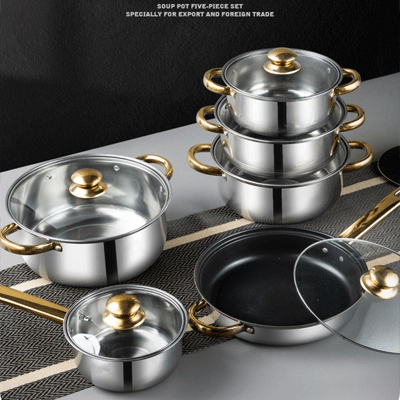 Customized Home Kitchen Gold Handle Cooking Pot Frying Pan 12-Piece Kitchen Cookware Set