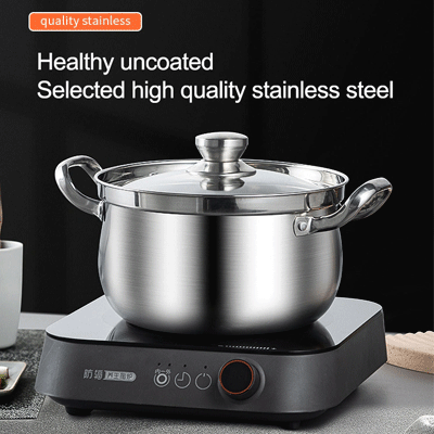 Kitchenware Cooking Stew Soup Stock Pot Thickened Non-Spill Double Ear Stainless Steel Soup Pot