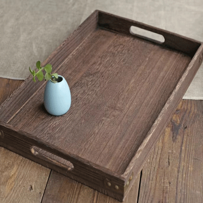 Antique carbonized tung wooden serving trays 7pcs set Japanese style wood tea tray set