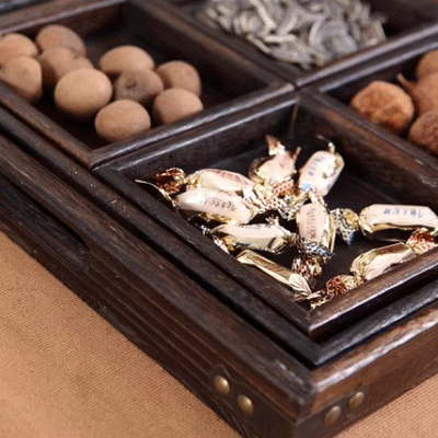 Antique carbonized tung wooden serving trays 7pcs set Japanese style wood tea tray set