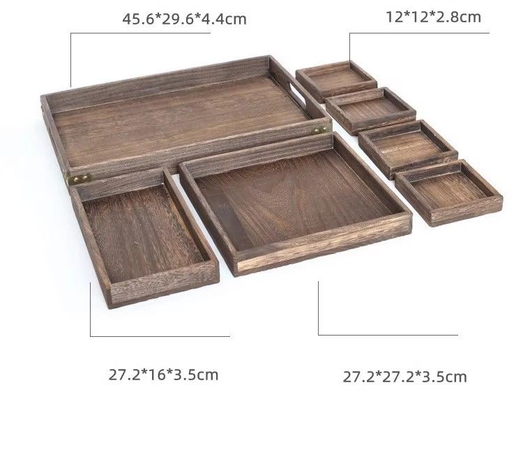 Antique carbonized tung wooden serving trays 7pcs set Japanese style wood tea tray set