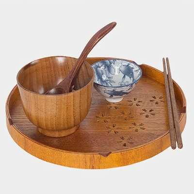 Round wood trays hotel restaurant home black red circular handmade vintage wooden tray