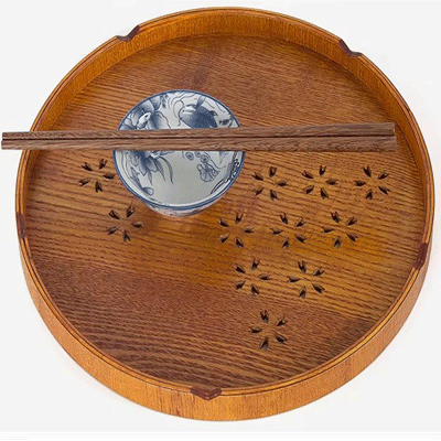 Round wood trays hotel restaurant home black red circular handmade vintage wooden tray
