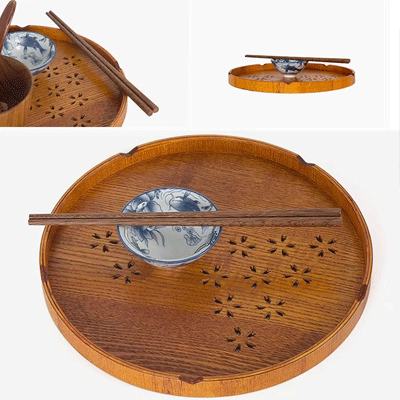 Round wood trays hotel restaurant home black red circular handmade vintage wooden tray