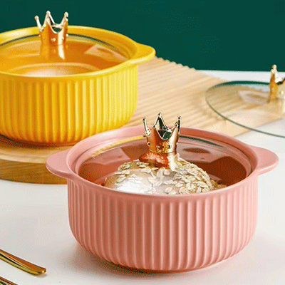 Custom Northern Europe green ceramic soup bowls microwave ceramic soup bowl with handle and lid