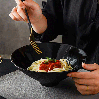 Large ceramic soup bowls tableware wholesale custom 11 inch restaurant white black Japanese ramen bowl