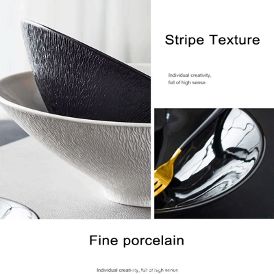 Large ceramic soup bowls tableware wholesale custom 11 inch restaurant white black Japanese ramen bowl