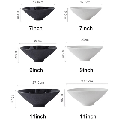 Large ceramic soup bowls tableware wholesale custom 11 inch restaurant white black Japanese ramen bowl