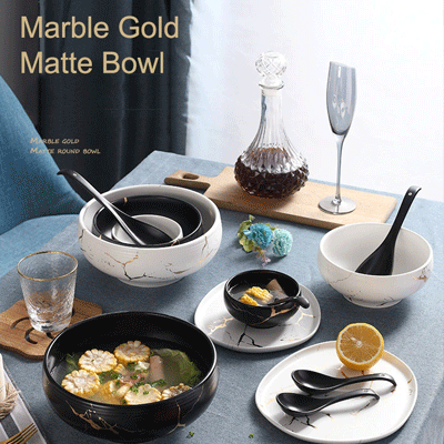 Nordic Marble Ceramic Tableware Set Rice Serving Bowls 4.5 7 9inch Color Glaze Matte Ceramic Soup Bowl