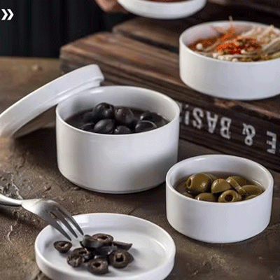 White ceramic dinnerware set soup steamer bowl with lid kitchen ceramic food storage container preservation bo