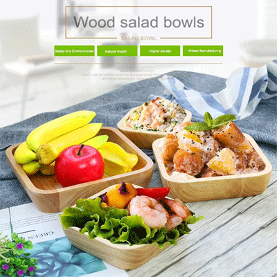 Plywood salad bowl custom square wooden acacia bowls pinewood rubber wood square bowl