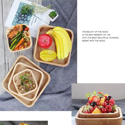 Plywood salad bowl custom square wooden acacia bowls pinewood rubber wood square bowl