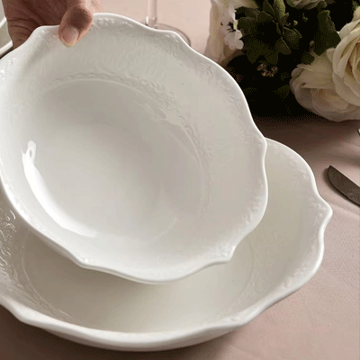 Nordic tableware deep serving dishes soup plates lace embossed ceramic deep bowls and plates