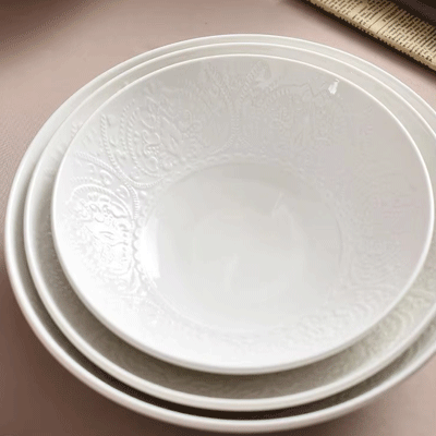 Nordic tableware deep serving dishes soup plates lace embossed ceramic deep bowls and plates