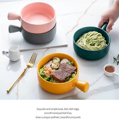 Nordic tableware custom ceramic handle bowl household oven baking bowl with handle