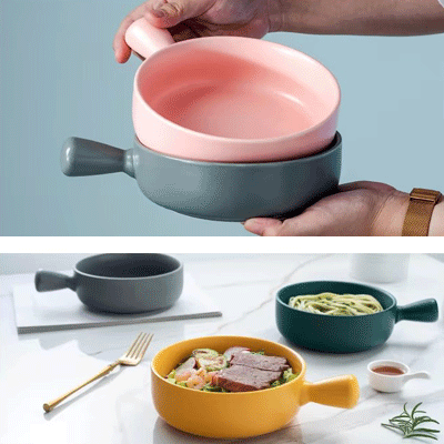 Nordic tableware custom ceramic handle bowl household oven baking bowl with handle