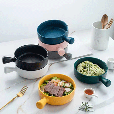 Nordic tableware custom ceramic handle bowl household oven baking bowl with handle