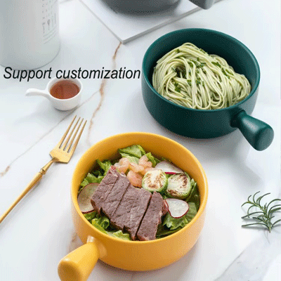 Nordic tableware custom ceramic handle bowl household oven baking bowl with handle