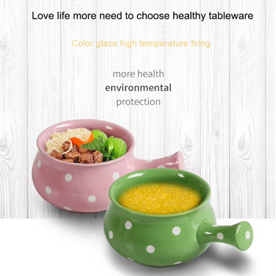 Nordic polka dots salad soup cereal bowl single handle ceramic bowl ceramic handle bowl