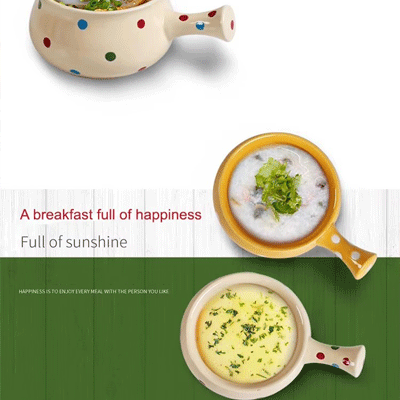 Nordic polka dots salad soup cereal bowl single handle ceramic bowl ceramic handle bowl