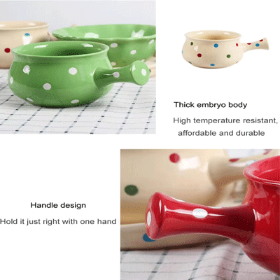 Nordic polka dots salad soup cereal bowl single handle ceramic bowl ceramic handle bowl