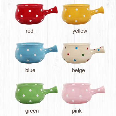 Nordic polka dots salad soup cereal bowl single handle ceramic bowl ceramic handle bowl