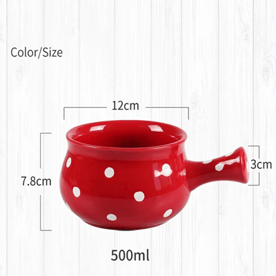 Nordic polka dots salad soup cereal bowl single handle ceramic bowl ceramic handle bowl