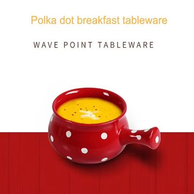 Nordic polka dots salad soup cereal bowl single handle ceramic bowl ceramic handle bowl