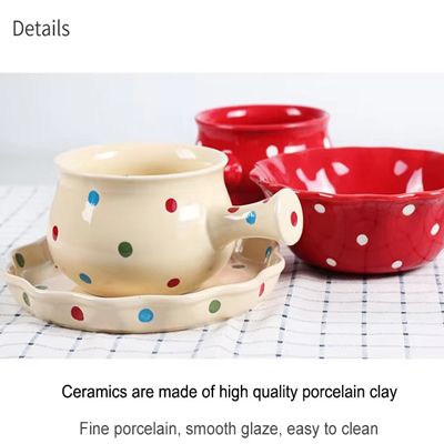 Nordic polka dots salad soup cereal bowl single handle ceramic bowl ceramic handle bowl