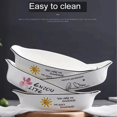 Microwave oven binaural cheese baked plate bowl bakeware dish tray ceramic baking set glaze baking pan