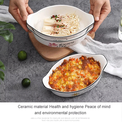 Microwave oven binaural cheese baked plate bowl bakeware dish tray ceramic baking set glaze baking pan