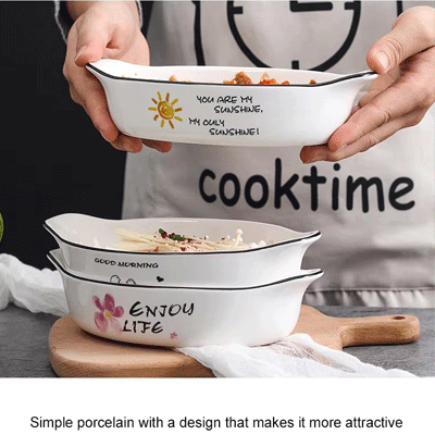 Microwave oven binaural cheese baked plate bowl bakeware dish tray ceramic baking set glaze baking pan