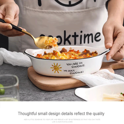 Microwave oven binaural cheese baked plate bowl bakeware dish tray ceramic baking set glaze baking pan