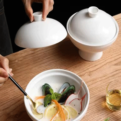 Custom ceramic stew pot with lid white birds nest bowl stewing soup pots ceramic cooking stewpot