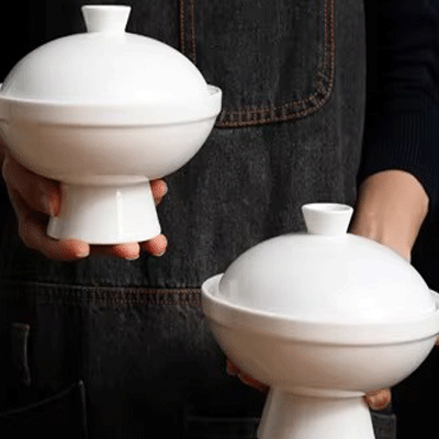 Custom ceramic stew pot with lid white birds nest bowl stewing soup pots ceramic cooking stewpot