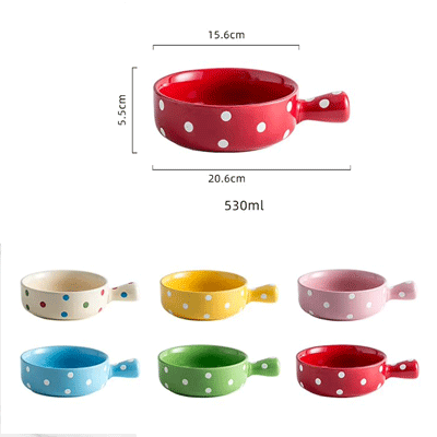 Creative polka dots ceramic oatmeal dessert noodle bowl single handle ceramic baked bowl
