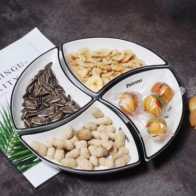 Under glaze four-compartment snack plate 4-piece 6-piece French ceramic platters set ceramic plates set