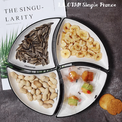 Under glaze four-compartment snack plate 4-piece 6-piece French ceramic platters set ceramic plates set