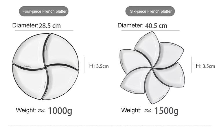 Under glaze four-compartment snack plate 4-piece 6-piece French ceramic platters set ceramic plates set