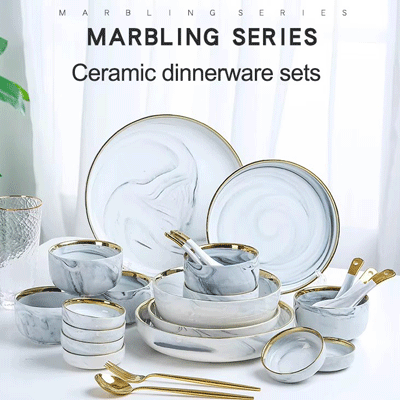 European hotel home dinnerware sets luxury porcelain gold royal marble ceramic plates sets dinnerware tableware