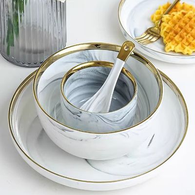European hotel home dinnerware sets luxury porcelain gold royal marble ceramic plates sets dinnerware tableware