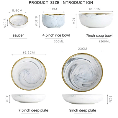 European hotel home dinnerware sets luxury porcelain gold royal marble ceramic plates sets dinnerware tableware