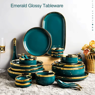 Ceramic plates sets dinnerware eco-friendly 26pcs emeralds phnom penh hotel restaurant dinnerware sets for 8 people