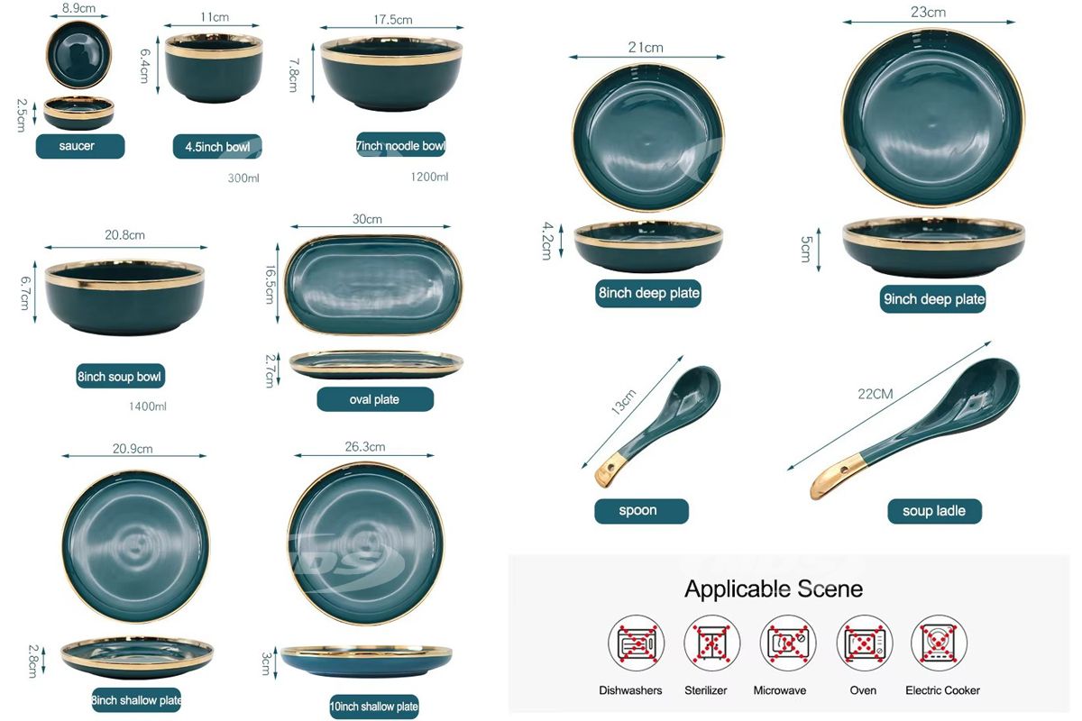 Ceramic plates sets dinnerware eco-friendly 26pcs emeralds phnom penh hotel restaurant dinnerware sets for 8 people