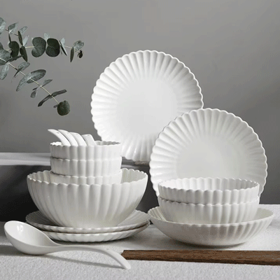 Vintage chrysanthemum pattern tableware round white ceramic dinnerware dinner sets