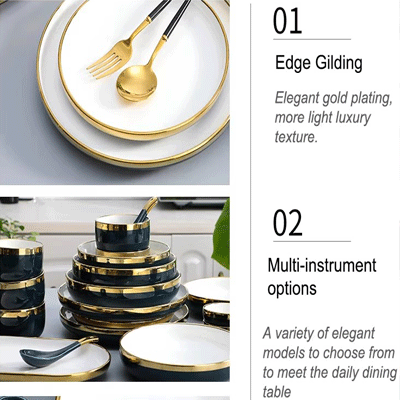 Light luxury navy blue everyday ceramic plates bowls dishes set french best 6pcs porcelain dinnerware sets