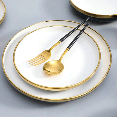 Light luxury navy blue everyday ceramic plates bowls dishes set french best 6pcs porcelain dinnerware sets